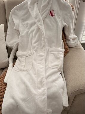 White Plush Hooded Robe with Monogram - Women